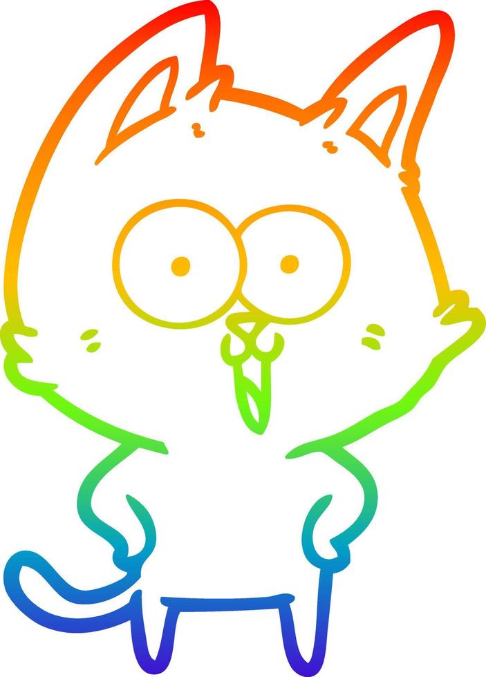 rainbow gradient line drawing funny cartoon cat vector