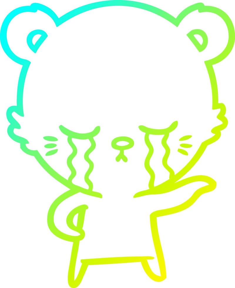 cold gradient line drawing crying cartoon polarbear vector