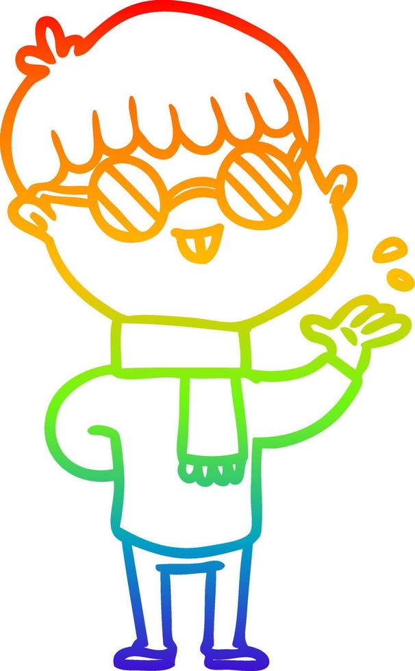 rainbow gradient line drawing cartoon boy wearing spectacles vector