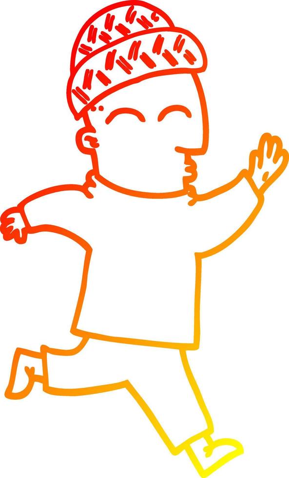 warm gradient line drawing cartoon man wearing hat vector