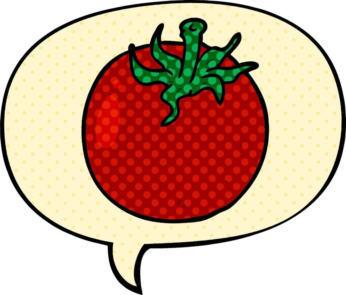 cartoon fresh tomato and speech bubble in comic book style vector