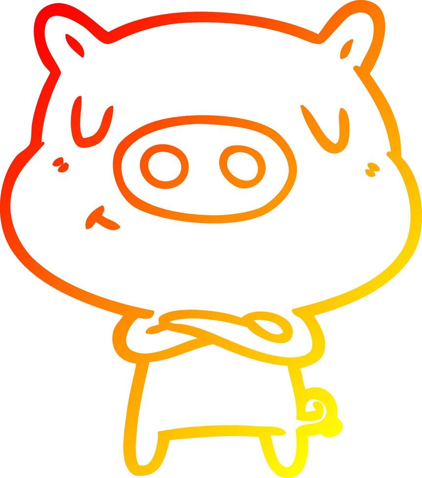 warm gradient line drawing cartoon content pig vector
