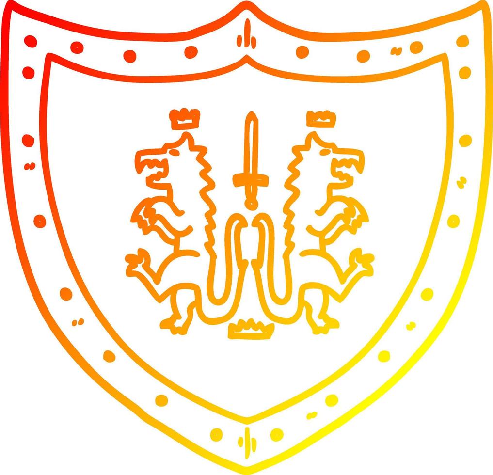 warm gradient line drawing cartoon heraldic shield vector