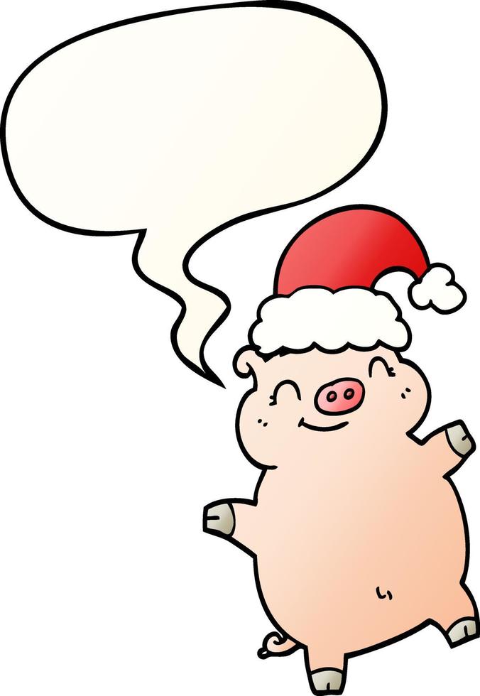 cartoon happy christmas pig and speech bubble in smooth gradient style vector
