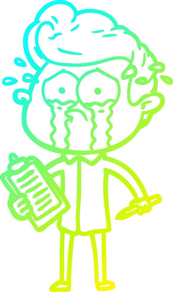 cold gradient line drawing cartoon crying man vector