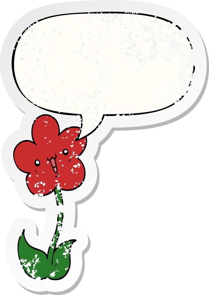 etiqueta engomada angustiada de la flor y de la burbuja del discurso de la historieta vector