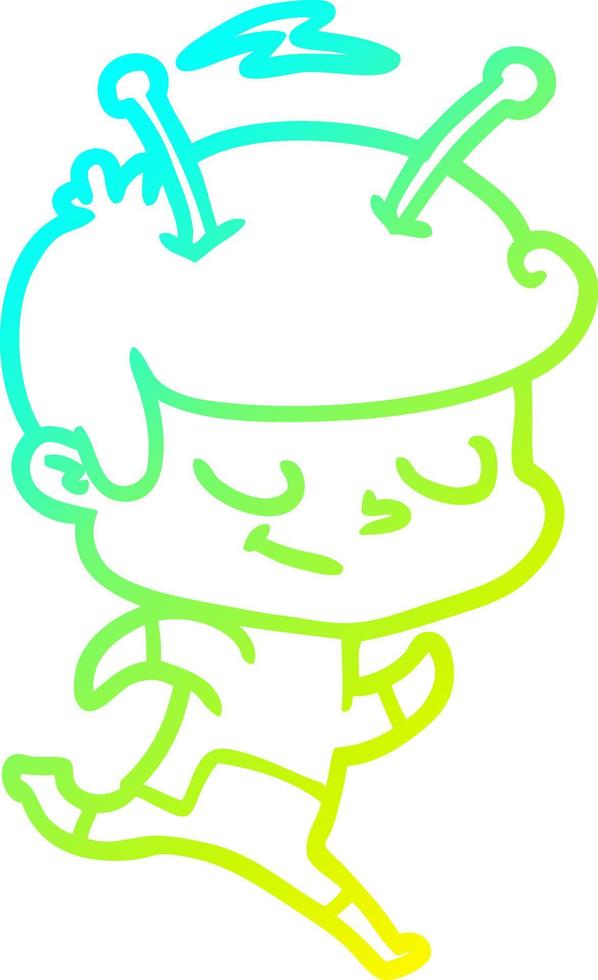 cold gradient line drawing friendly cartoon spaceman running vector