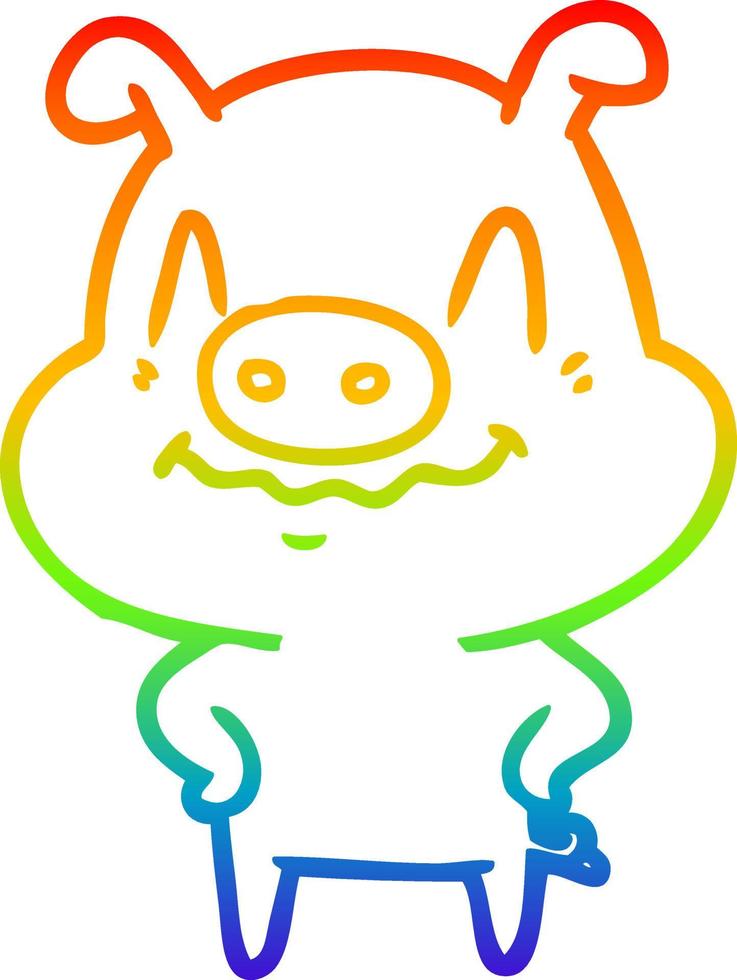 rainbow gradient line drawing nervous cartoon pig vector