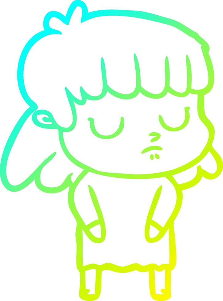cold gradient line drawing cartoon indifferent woman vector