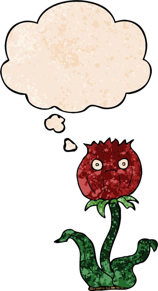 cartoon thistle and thought bubble in grunge texture pattern style vector