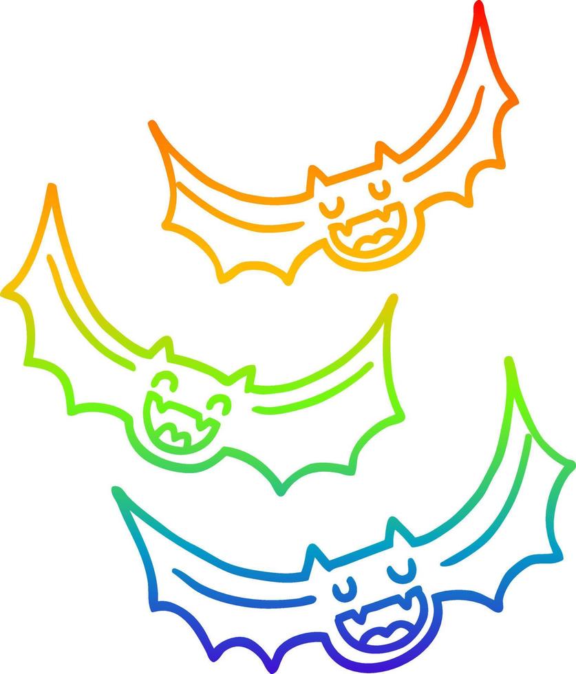 rainbow gradient line drawing cartoon vampire bats vector