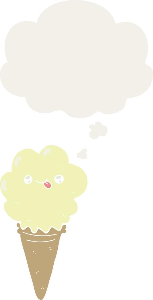 cartoon ice cream and thought bubble in retro style vector