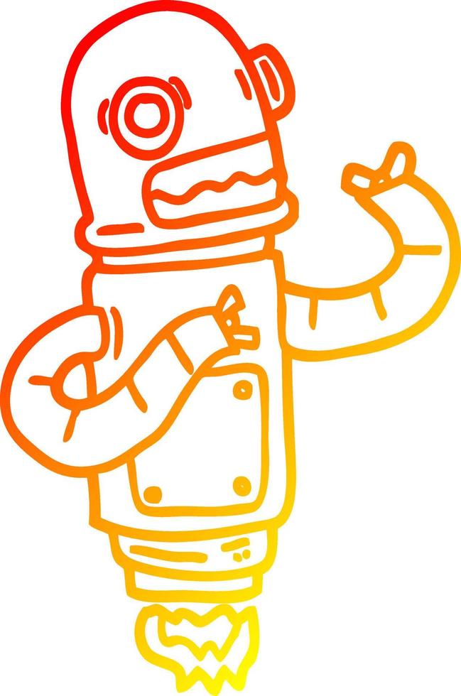 warm gradient line drawing cartoon flying robot vector