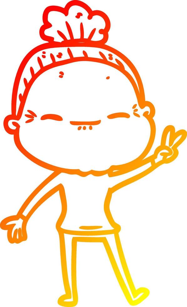 warm gradient line drawing cartoon peaceful old woman vector