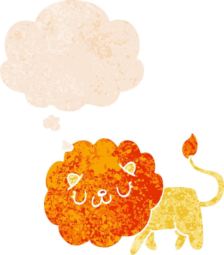 cartoon lion and thought bubble in retro textured style vector