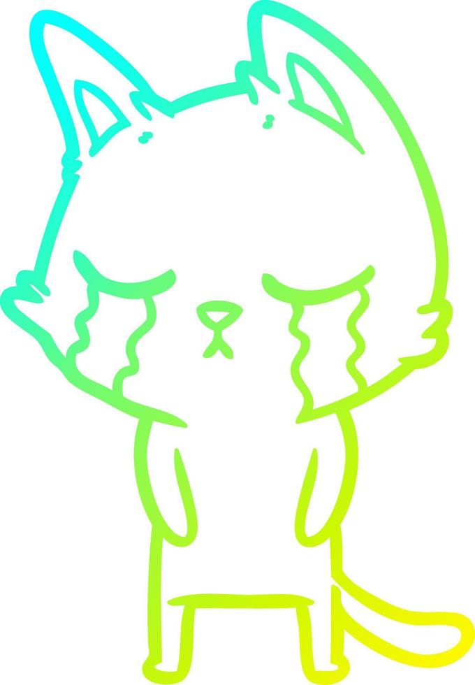cold gradient line drawing crying cartoon cat vector