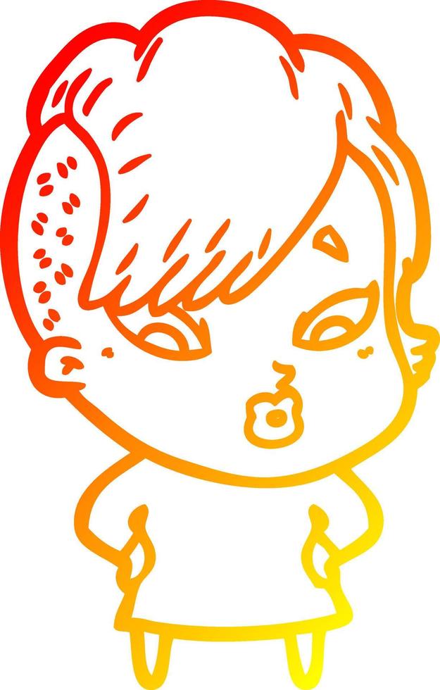 warm gradient line drawing cartoon surprised girl vector