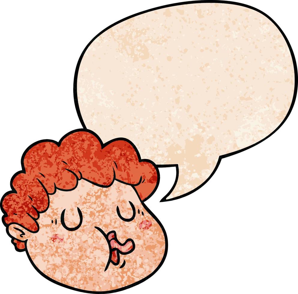 cartoon male face and speech bubble in retro texture style vector