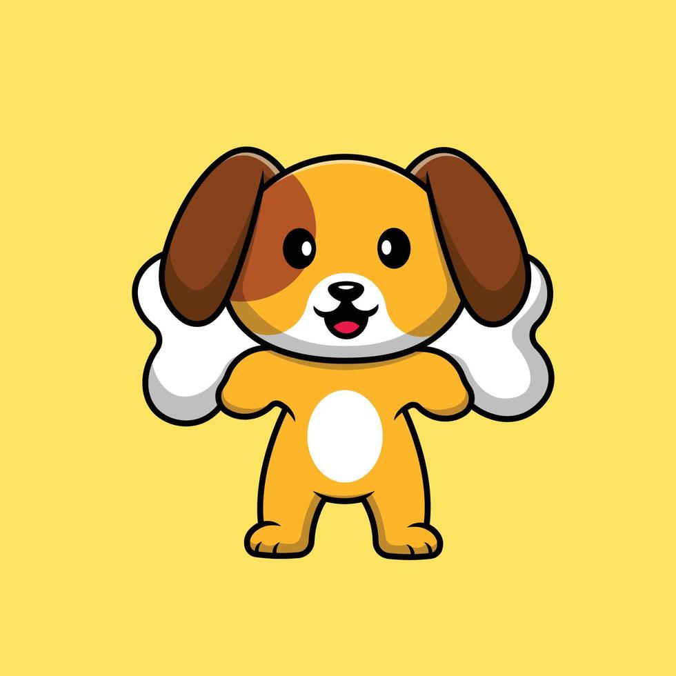 lindo perro trae ilustración de icono de vector de dibujos animados de hueso. concepto de icono animal vector premium aislado.