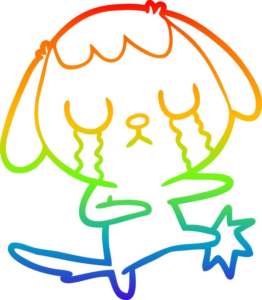 rainbow gradient line drawing cute cartoon dog crying vector