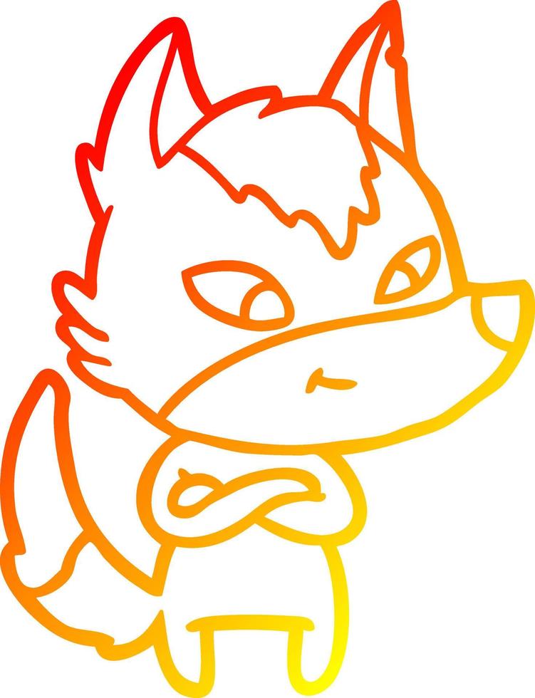 warm gradient line drawing friendly cartoon wolf vector