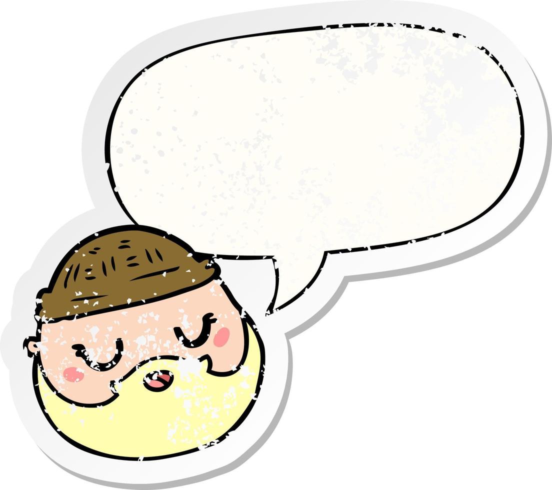 cartoon male face and beard and speech bubble distressed sticker vector