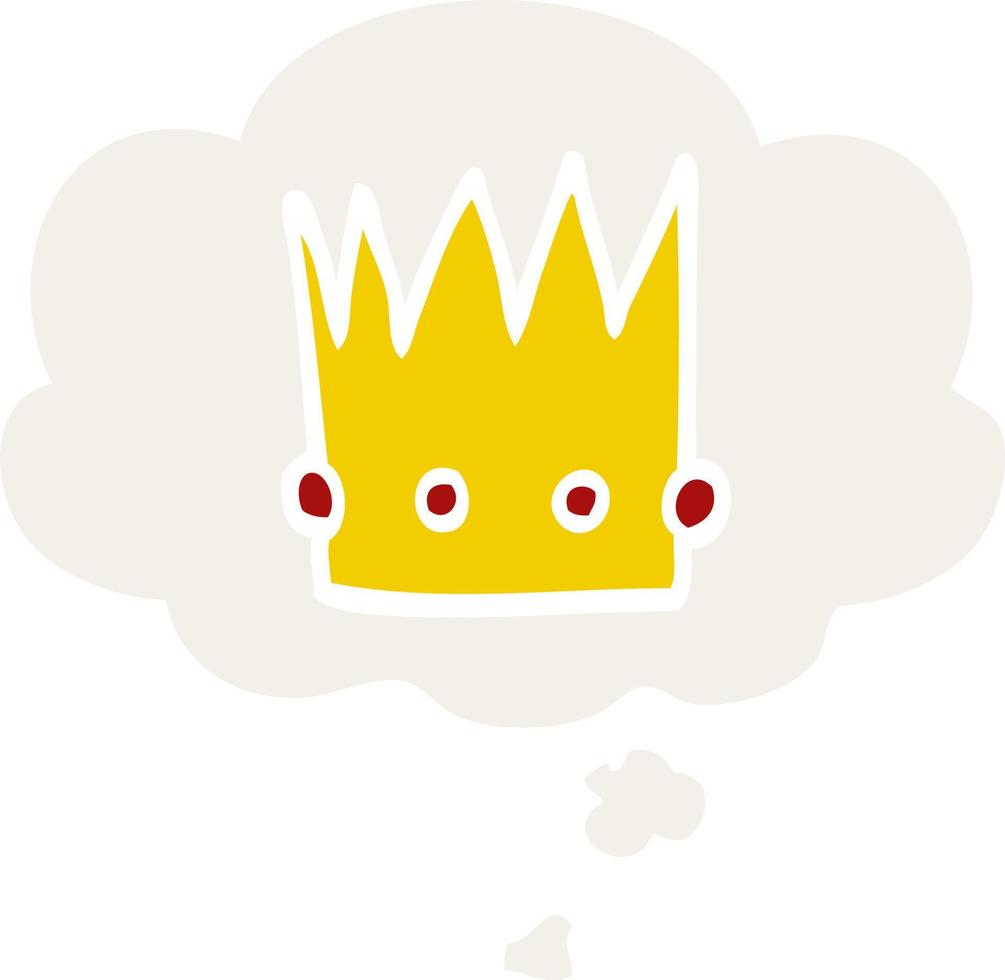 cartoon crown and thought bubble in retro style vector