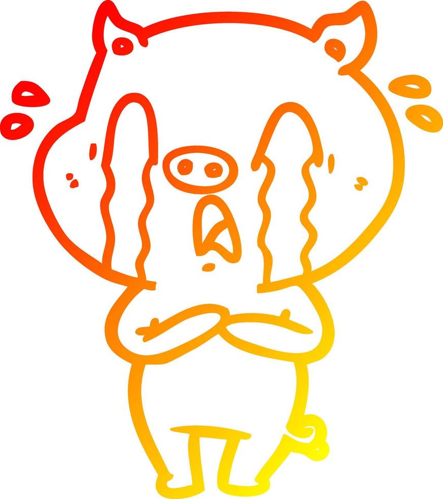 warm gradient line drawing crying pig cartoon vector