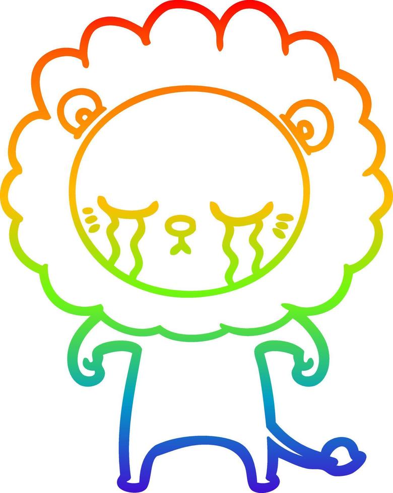 rainbow gradient line drawing crying cartoon lion vector