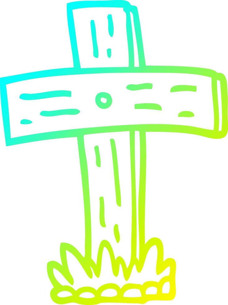 cold gradient line drawing cartoon graveyard cross vector