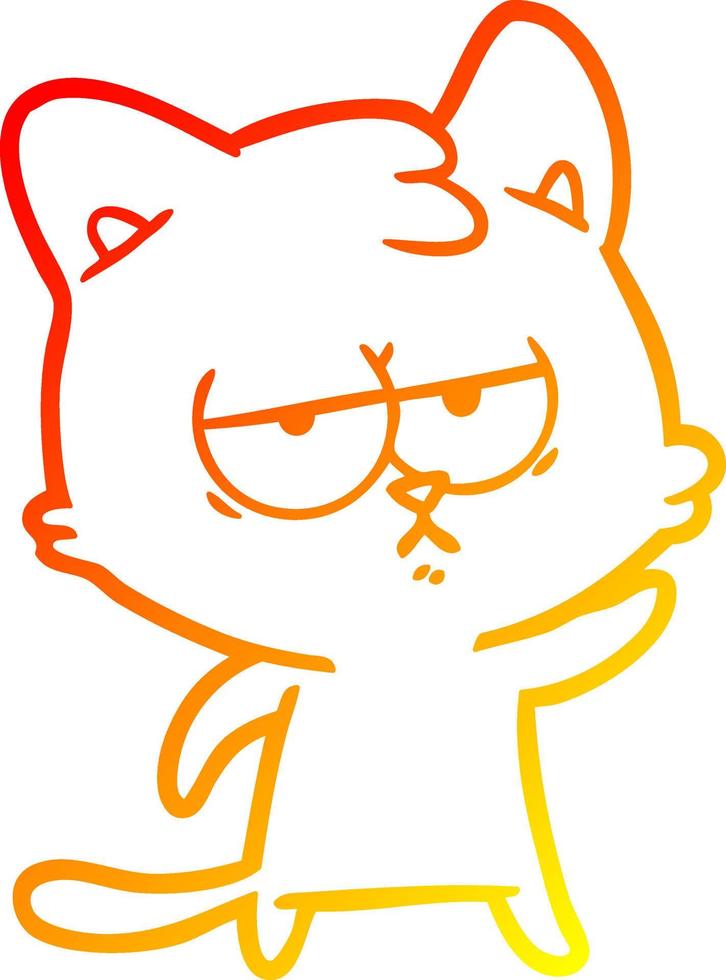 warm gradient line drawing bored cartoon cat vector
