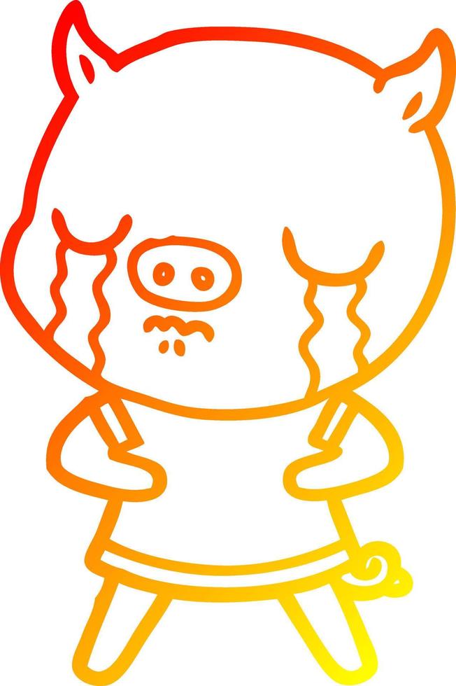 warm gradient line drawing cartoon pig crying vector