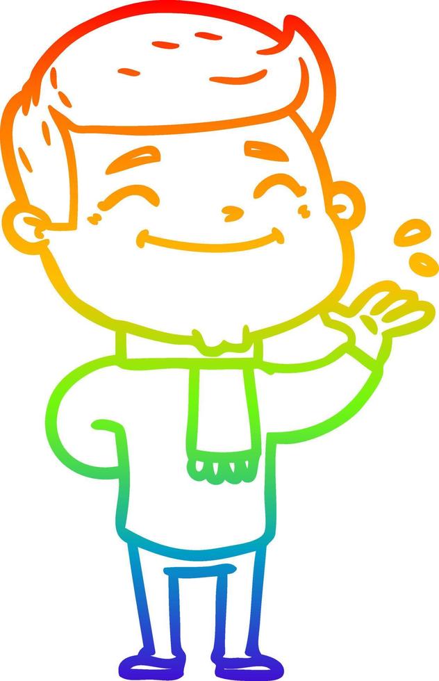 rainbow gradient line drawing happy cartoon man vector