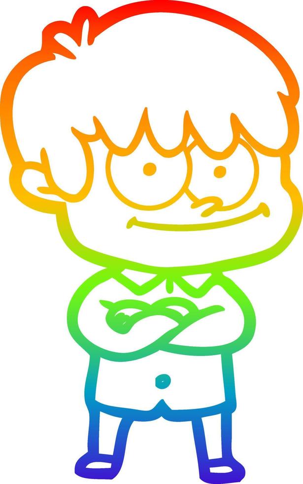 rainbow gradient line drawing happy cartoon man vector