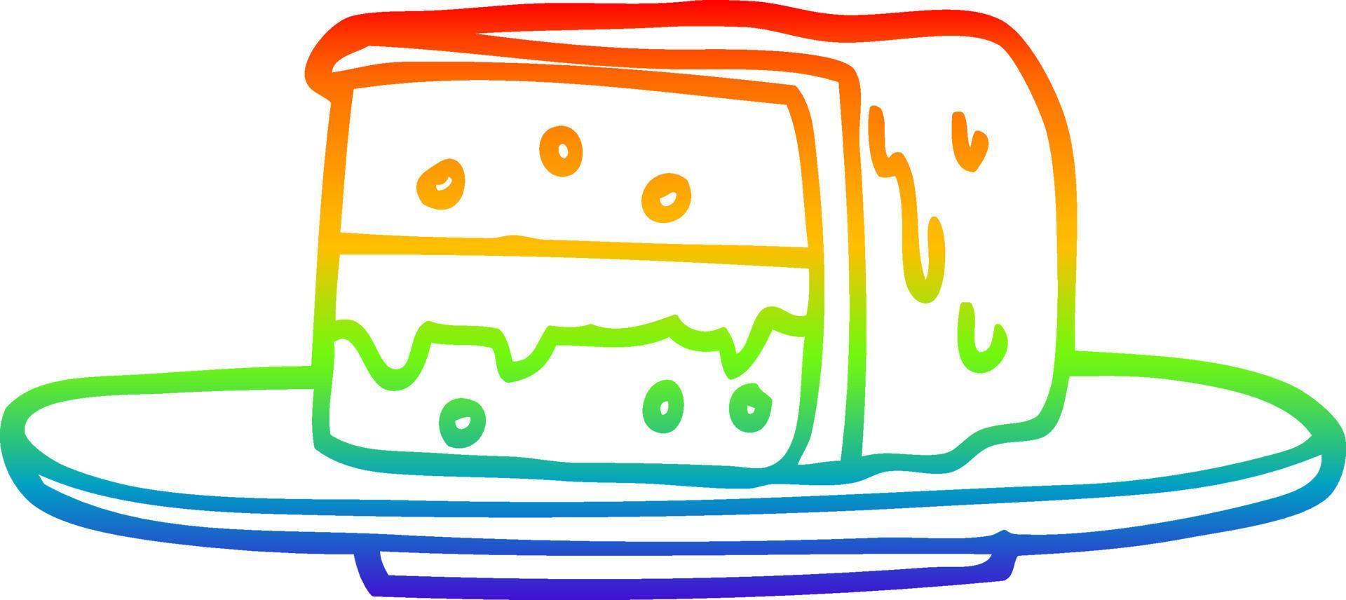 rainbow gradient line drawing cartoon slice of cake vector