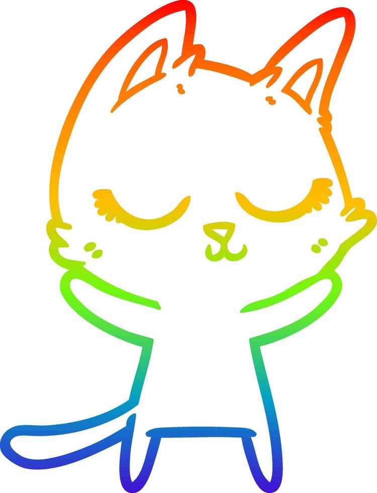 rainbow gradient line drawing calm cartoon cat vector