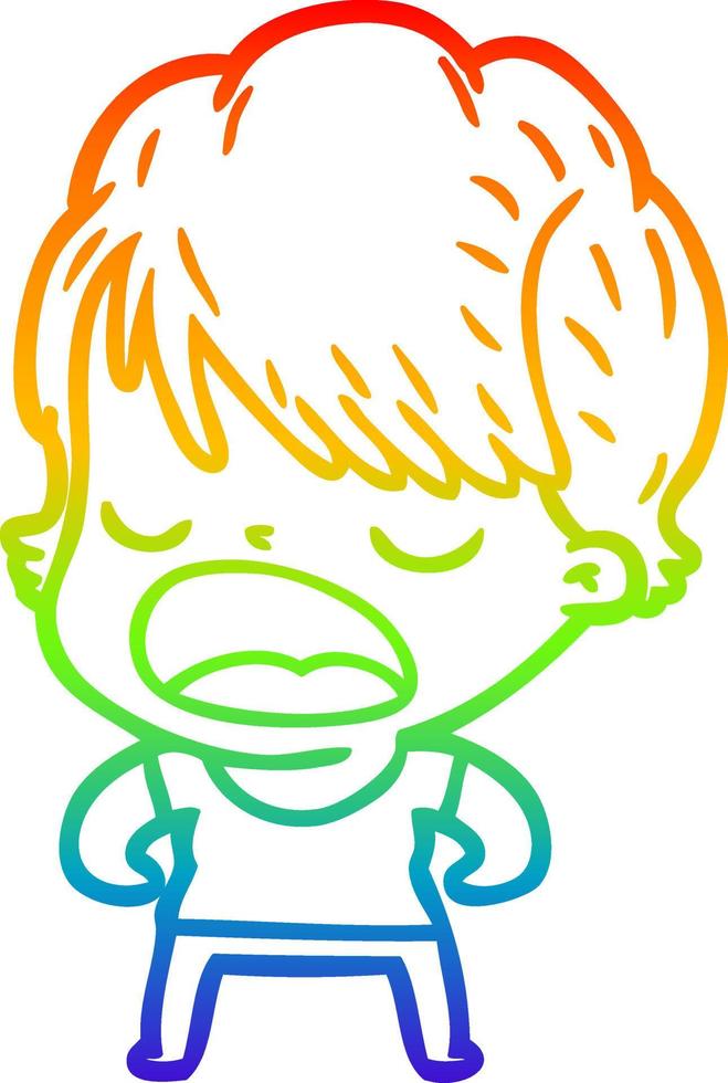 rainbow gradient line drawing cartoon woman talking vector