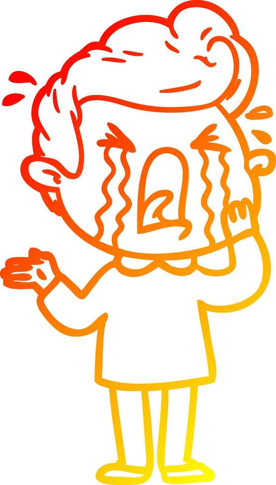 warm gradient line drawing cartoon crying man vector