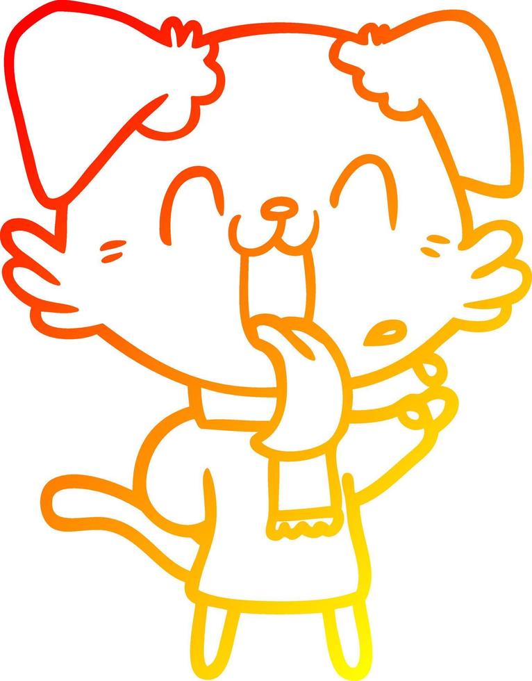 warm gradient line drawing cartoon panting dog vector