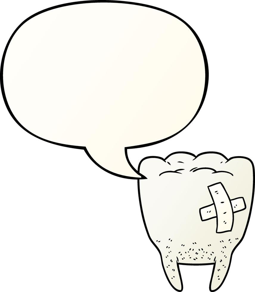 cartoon bad tooth and speech bubble in smooth gradient style vector