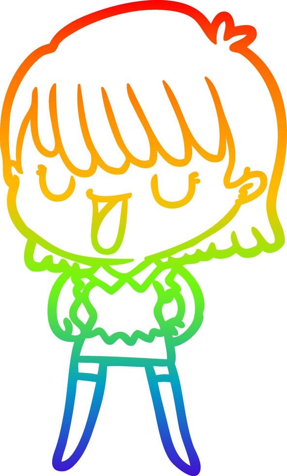 rainbow gradient line drawing cartoon woman vector