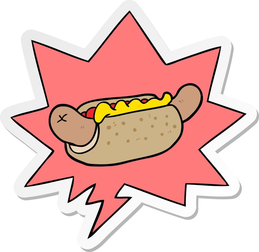 cartoon fresh tasty hot dog and speech bubble sticker vector