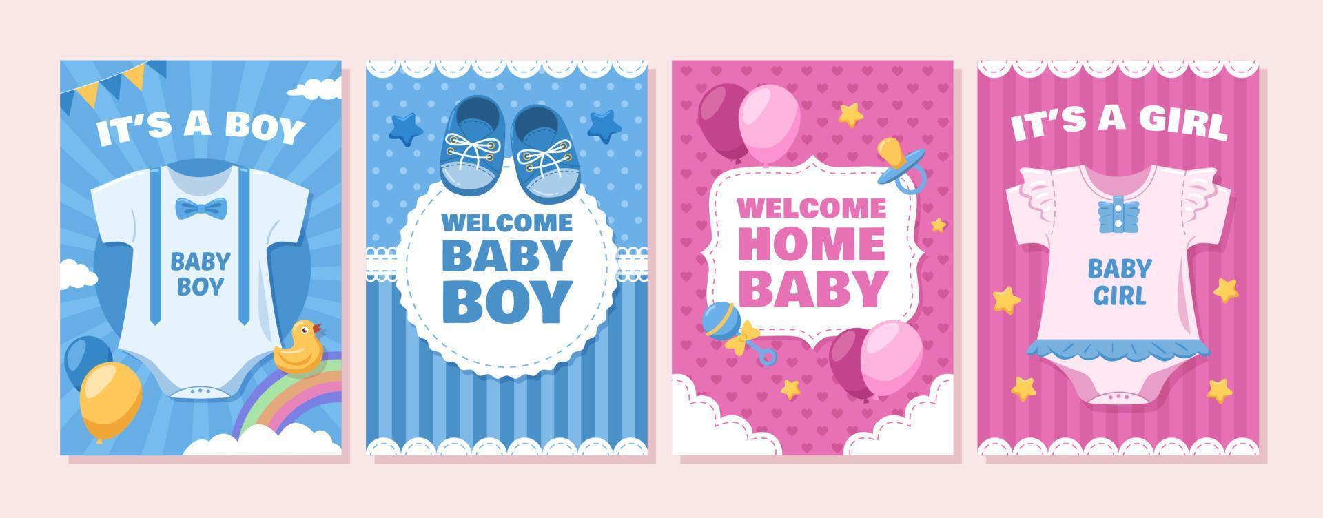 Baby Bornday Card Set vector