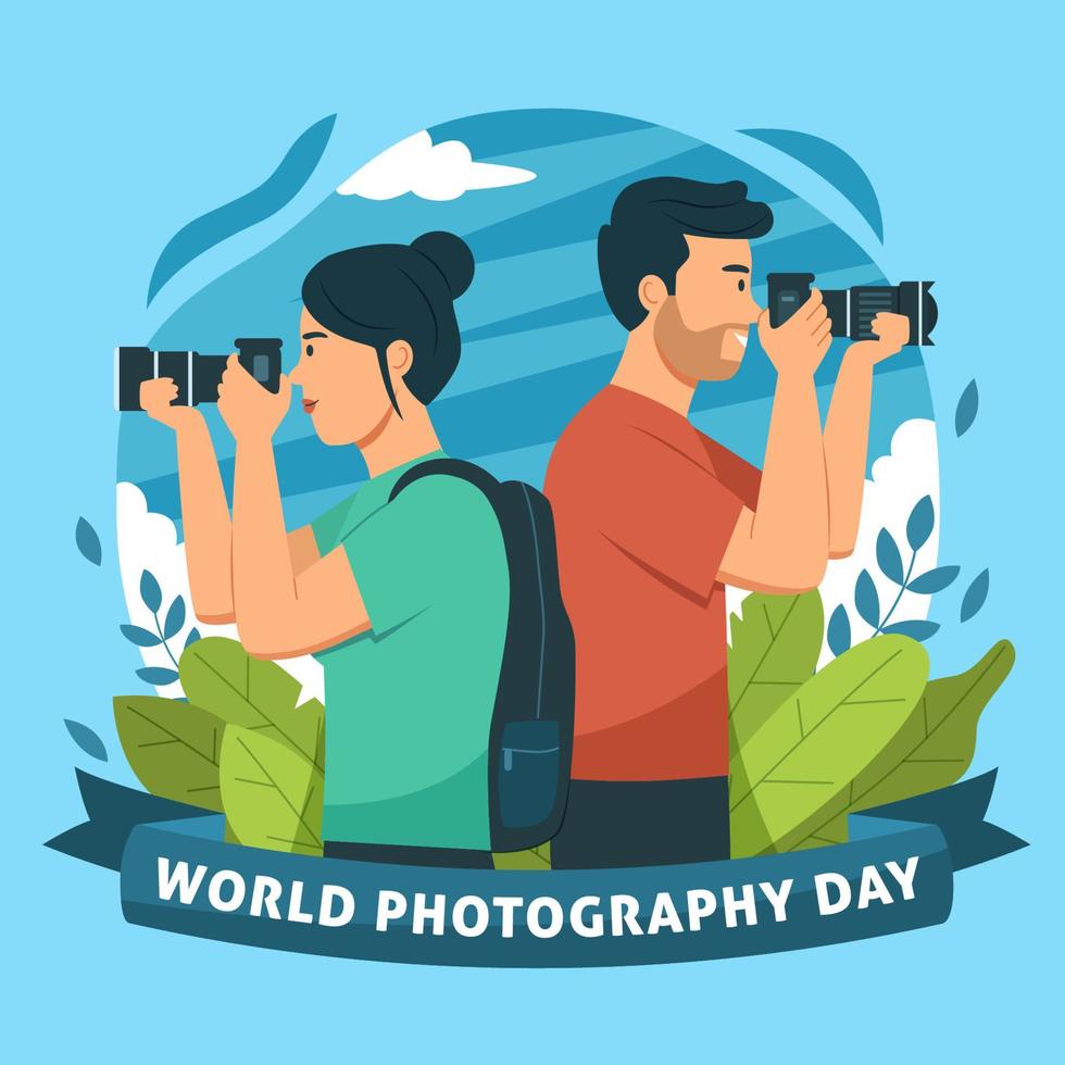 World Photography Day with People Taking Photo vector