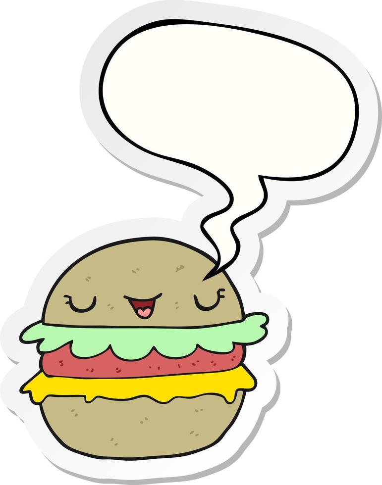 cartoon burger and speech bubble sticker vector