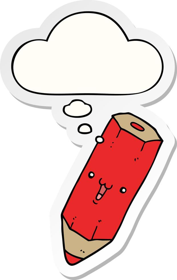 happy cartoon pencil and thought bubble as a printed sticker vector