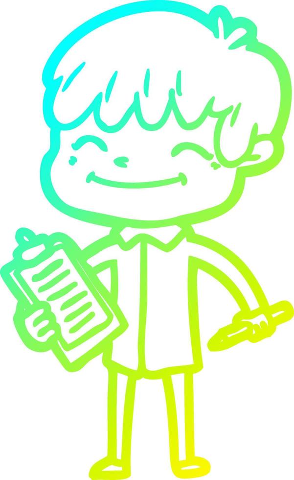 cold gradient line drawing cartoon happy boy vector