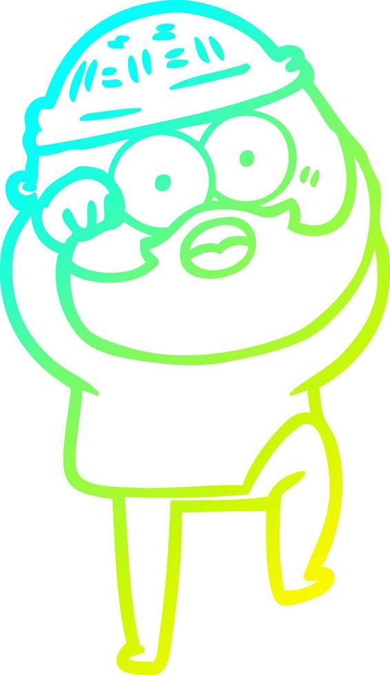 cold gradient line drawing cartoon surprised bearded man vector