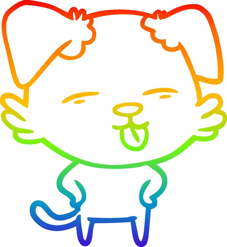 rainbow gradient line drawing cartoon dog sticking out tongue vector
