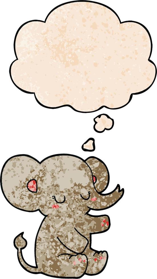 cartoon elephant and thought bubble in grunge texture pattern style vector
